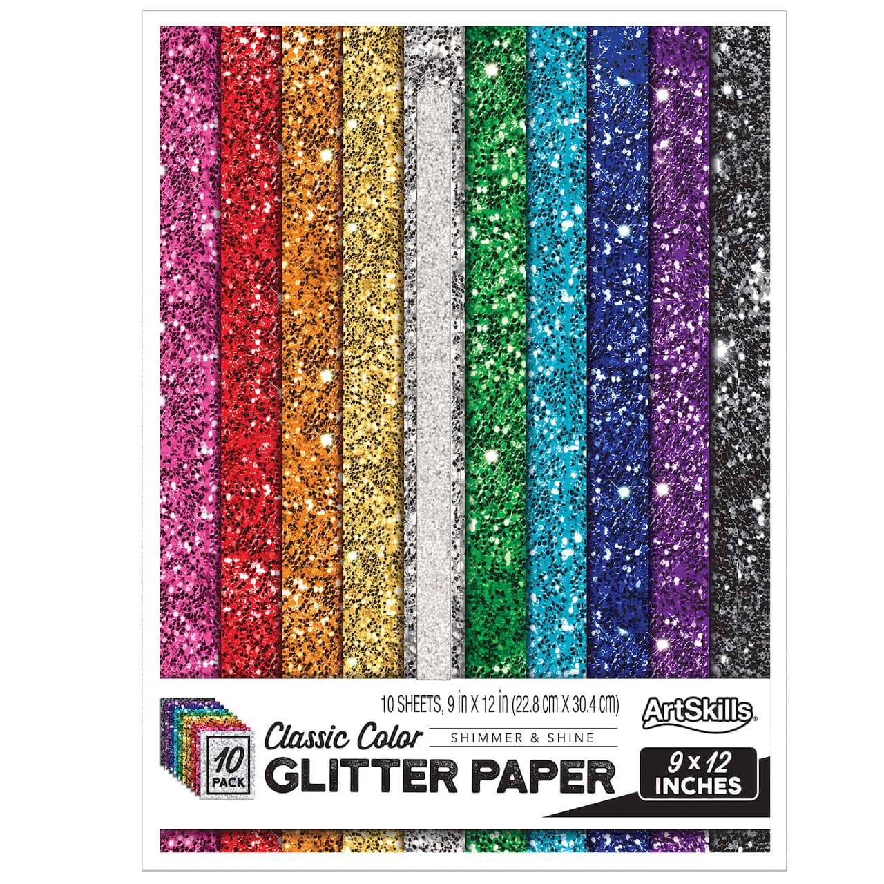 ArtSkills® 9" x 12" Classic Color Glitter Paper, 10 Sheets